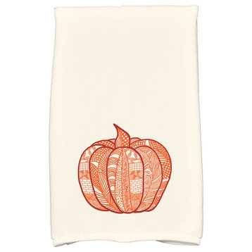 Pumpkin Patch Holiday Geometric Print Kitchen Towel, Orange