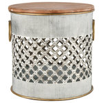 Elk Home - Parla Accent Stool Set of 2 - The Parla stools with whitewashed galvanized metal bases feature an open, mesh form and natural wooden seat. Sold as a set of two, this design has brass finish ring handles for easy portability. The wooden seat tops are removable, providing storage space inside the drums. Galvanized Finish, Seating options are designed to complete a design scheme and bring function to any room with style to spare Indoor use only.