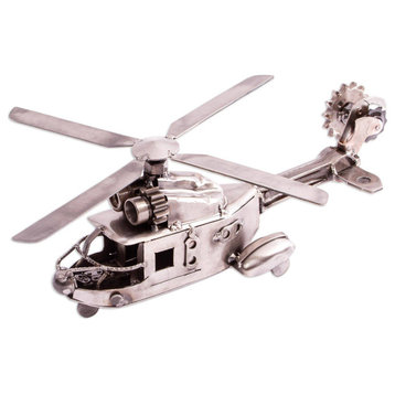 Novica Handmade Rustic Twin-Engine Helicopter Recycled Auto Parts Sculpture