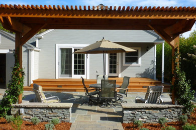 Sonoma Landscape- Stone Seat Wall and Redwood Arbor