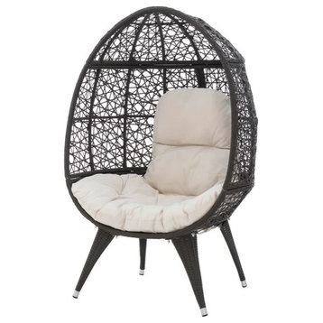 Modern Egg Chair, Indoor or Outdoor Use With Oval Shape and Cushioned Seat, Brown