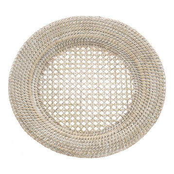 Round Rattan Charger Plate, White-Wash, Set of 2