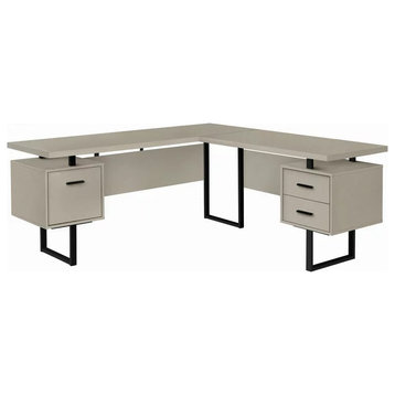 Modern L-Shaped Desk, Large Floating Top With Spacious Drawers, Taupe