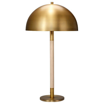 Contemporary Classic Brass Metal Dome Shade Table Lamp 28 in Wood Gold Elegant