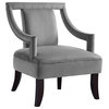Avery Velvet Swoop Arm Square Back Open Sides Accent Chair, Gray
