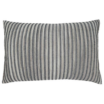 Poly Filled Throw Pillow With Corded Line Design, 16"x24", Black/White