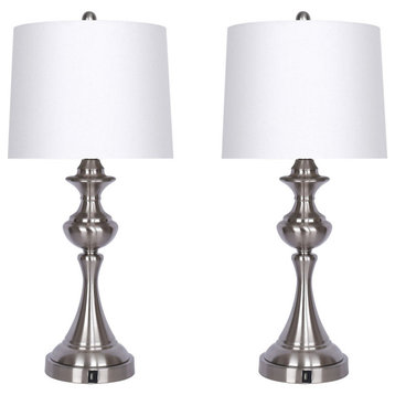 28.5" Brushed Nickel Table Lamp With USB Charger, Set of 2