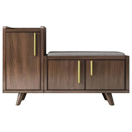 47" Wooden Shoe Storage Bench With 3 Doors/5 Shelves for Entryway, Black Walnut