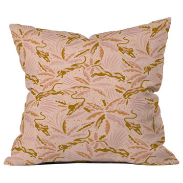 Deny Designs Evamatise Panthers And Tropical Plants, Blush Outdoor Throw Pillow,