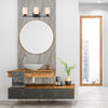 3-Light Matte Black Vanity With Etched White Glass Shades