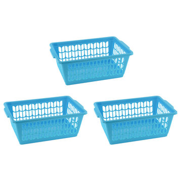 Small Plastic Storage Organizing Basket, Pack of 3, 32-1188-3, Blue