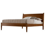 Eco-Flex Furniture LLC - Mid-Century Panel Bed, Brown, Queen - Camaflexi's Mid-Century Modern designed Platform Beds combine functionality with sleek lines and geometric forms. This unique combination will add the perfect blend of simple sophistication and warmth to your bedroom. The beds are constructed of elegant pine wood with a rich protective finish that further enhances the natural beauty of the wood grains. Featuring a slat roll foundation with 12 individual slats, three center supports and three floor posts, this bed is built to last. In addition, the slat roll foundation eliminates the need for a box spring. The smooth panel headboard with extended posts and round tapering legs further adds to the Mid-Century Modern element of the bed. The bed's headboard and footboard connect with two sturdy bed rails. Camaflexi's Mid-Century Beds are available in Queen and King Sizes and two distinct finishes, Bright White and Castanho Brown. Customize your space with the natural simplicity found in these Mid-Century Modern Beds!