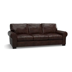 Pottery Barn - Turner Roll Arm Leather Sleeper Sofa, Polyester Wrapped Cushions, Legacy Tobacco - Sofas And Sectionals