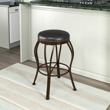 CorLiving Jericho Metal Bar Height Barstool, Dark Brown Bonded Leather Seat