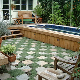 Cette photo montre un jardin avec une terrasse en bois ou composite arrière tendance.