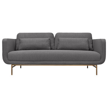 Lilou 77" Gray Fabric Sofa with Antique Brass Metal Legs