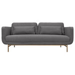 Armen Living - Lilou 77" Gray Fabric Sofa with Antique Brass Metal Legs - Bring sleek style and inviting comfort to your home with our Lilou Fabric Sofa with Antique Brass Metal Legs. With clean lines and curved edges, our couch vouches for a sleek and sophisticated presence. It includes a deep and beautifully tailored seat for a clean look. Perched upon slender antique brass legs, the sofa receives a polished and airy lift. It features pillow-back cushions and padded arms, allowing you to relax, lounge, and sink in with ultimate ease and style. It comes with removable back and throw pillows for added comfort. Showcasing broad dimensions and a sleek design, the sofa is perfect for both relaxing and entertaining in your family room or formal living area. The 77-inch width of this couch opens the opportunity to use anywhere in your home. The Lilou Sofa is available in fossil gray velvet, beige, or gray fabric with Antique Brass Metal Legs to complement your home with perfection.