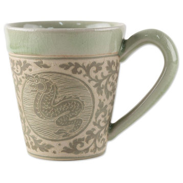 Thai Zodiac Dragon Celadon Ceramic Mug