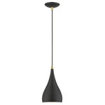 Livex Lighting - Amador 1 Light Textured Black With Antique Brass Accents Mini Pendant - The Amador mini pendant features a modern, minimal look. It is shown in a chic textured black finish shade with a textured white finish inside and antique brass finish accents.