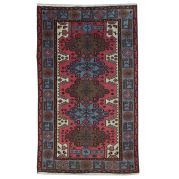 Consigned, Persian Rug, Red, 4'x7', Handmade Wool Hamadan