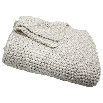 Monroe Moss Knit Soft Cotton Throw 50"x60", Ivory