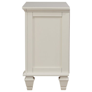 Classic Cottage Nightstand, Pull Out Tray & 3 Drawers With Round Knobs, White