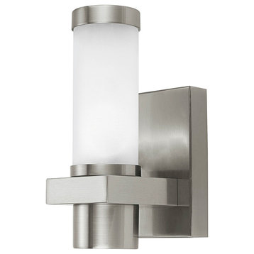 1x40W Outdoor Wall Light, Matte Nickel Finish & Opal Frosted Glass