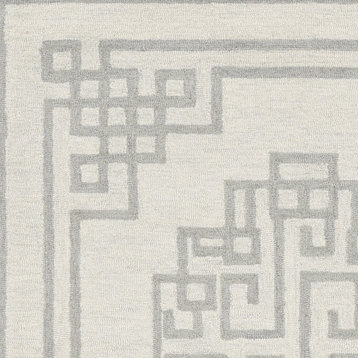 HomeRoots 5' x 7' Ivory or Grey Geometric Lines Wool Indoor Area Rug