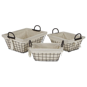 Set Of 3 Wire Basket With Linen Liner