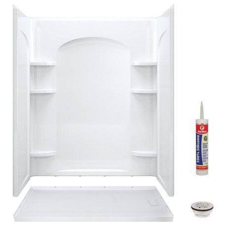 Transolid 60"x30" Low Profile Shower Kit with Right Hand Drain, White