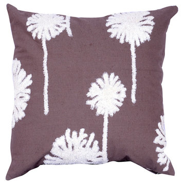 Floral Embroidered Pillow 18x18" Brown