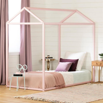 Home Square 3-Piece Set with Pink House Bed & Kid Bookcase & Pine-South Shore
