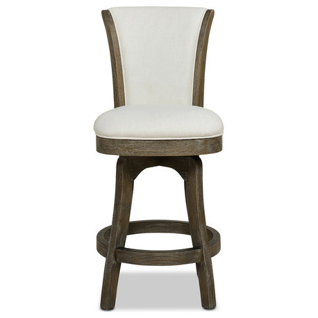 Henry 26" Armless Swivel Counter Height Bar Stool, Natural White Linen