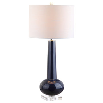 Hope 31" Glass Table Lamp, Navy With Crystal Base, Navy