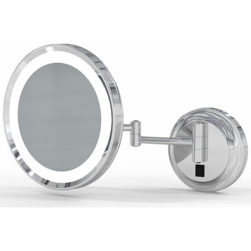 Single-Sided Round LED Wall Mirror with Switchable Light Color, Chrome