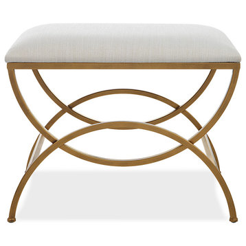 Contemporary 23.75" x 19" Iron Brushed Brass Accent Stool