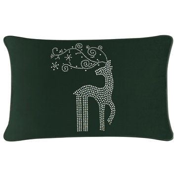 Sparkles Home Rhinestone Reindeer Pillow, Emerald Velvet, 14x20