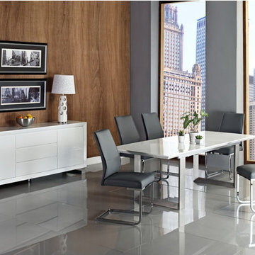Alexia White High Gloss/ Silver 8 PC Dining Set (Table, 6 Chairs and Buffet)