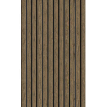 Oak Geometric Stripes Faux Wood Wallpaper, 57Sq.ft, Oak, Double Roll