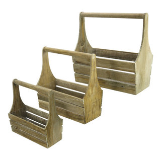 ABN5E136-WHT Rustic Wooden Caddy Holder Wooden Carrier, Set of 3 - White