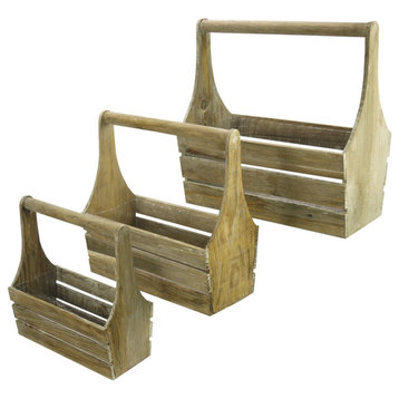 Rustic Wooden Caddy Holder Handcrafted Carrier, White, Set Of 3