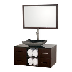 Wyndham Collection Abba Bathroom Vanity Set 36" in Espresso, Smoke Glass Top - Bathroom Vanities And Sink Consoles