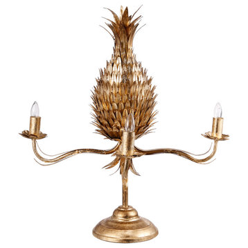 Pineapple 4 Light Table Lamp, Gold