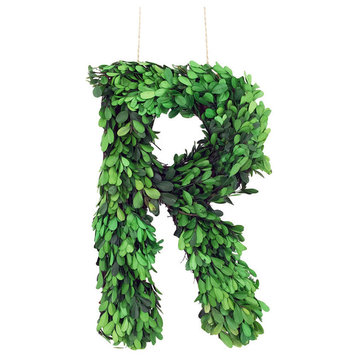 Modern Home 12" Real Preserved Boxwood Monogram Wreath Letters - R
