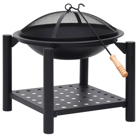 vidaXL Fire Pit Outdoor Fireplace for Camping Picnic Firebowl with Poker Steel