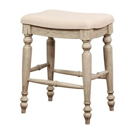 Linon Marino 25" Upholstered Backless Counter Stool in White Wash Rubberwood