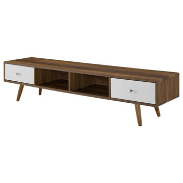 Modern Media TV Stand Console Table, Wood, Natural Brown White