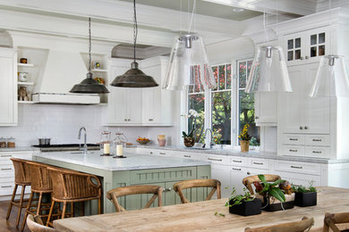 Inspiration for an expansive country kitchen/dining combo in San Francisco with medium hardwood floors.