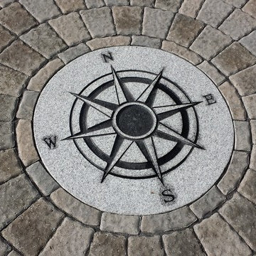Circular patio with compass rose