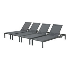 GDF Studio Coral Bay Outdoor Aluminum Chaise Lounge With Mesh Seat, Set of 4